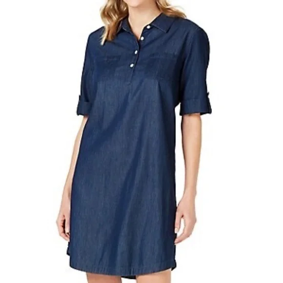 Karen Scott Dresses Karen Scott Chambray Blue Shirtdress